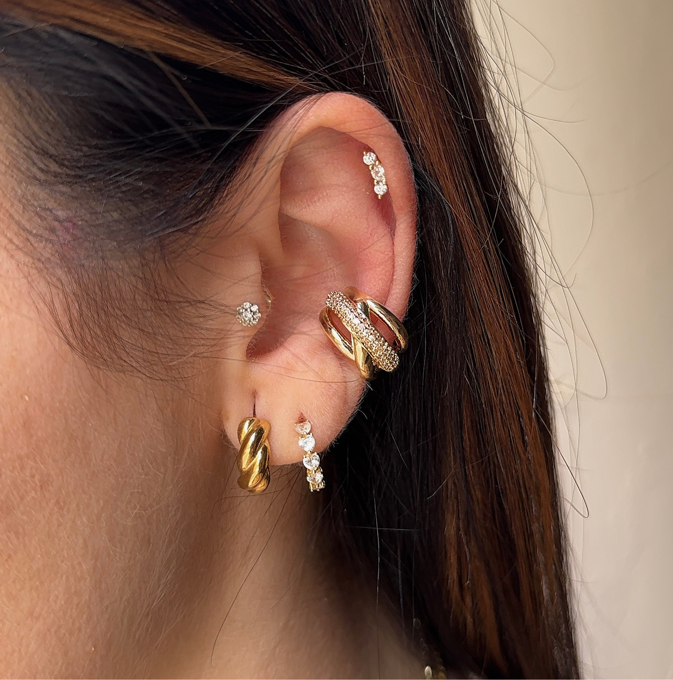 Earcuff bold linear diamantato