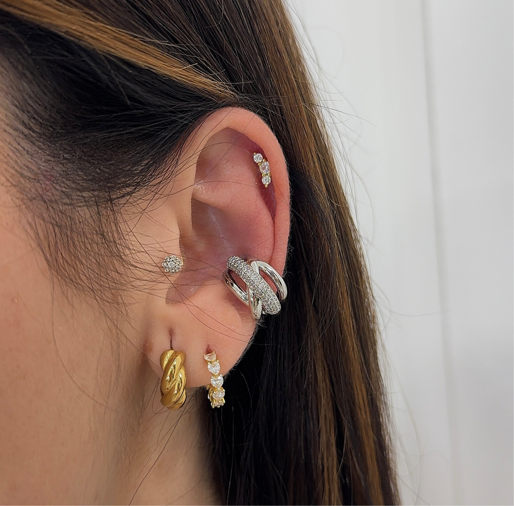 Earcuff bold linear diamantato