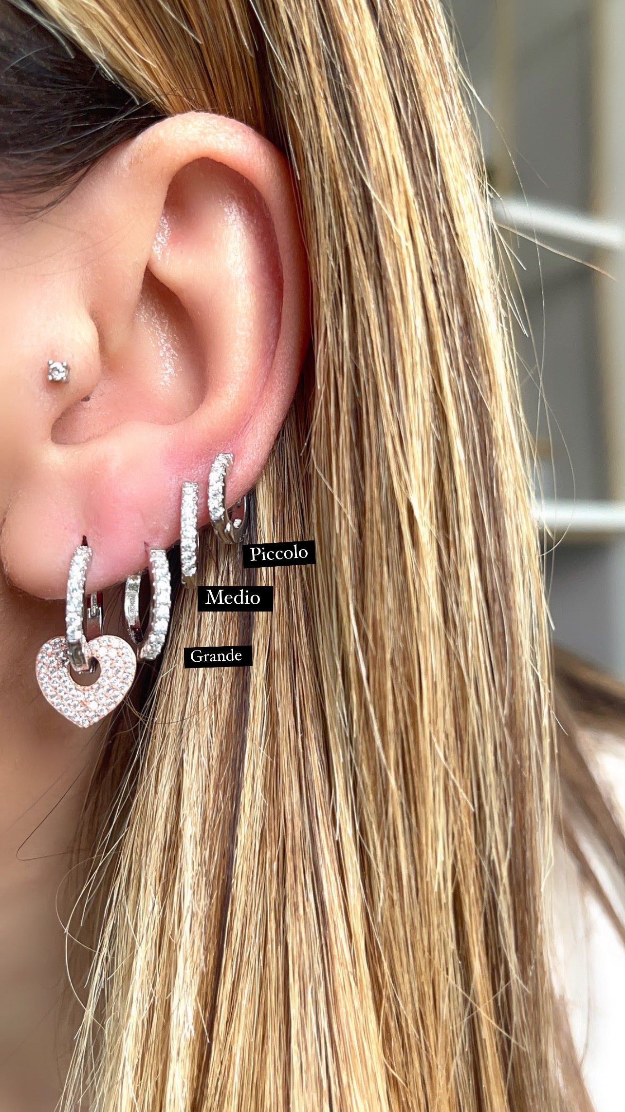 Minihoops diamantati tre dimensioni in argento 925
