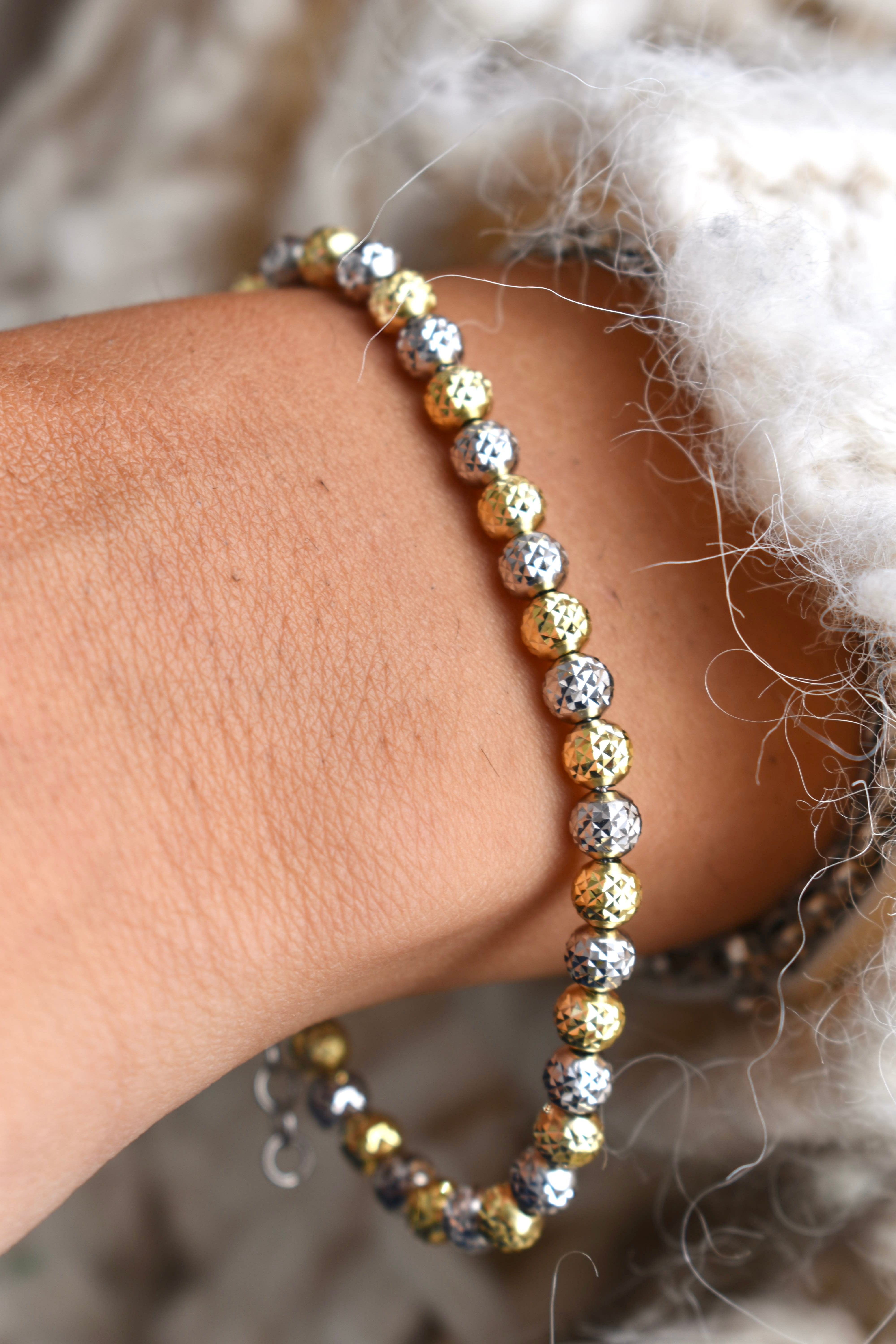 Bracciale sfere diamantate gold e rodio