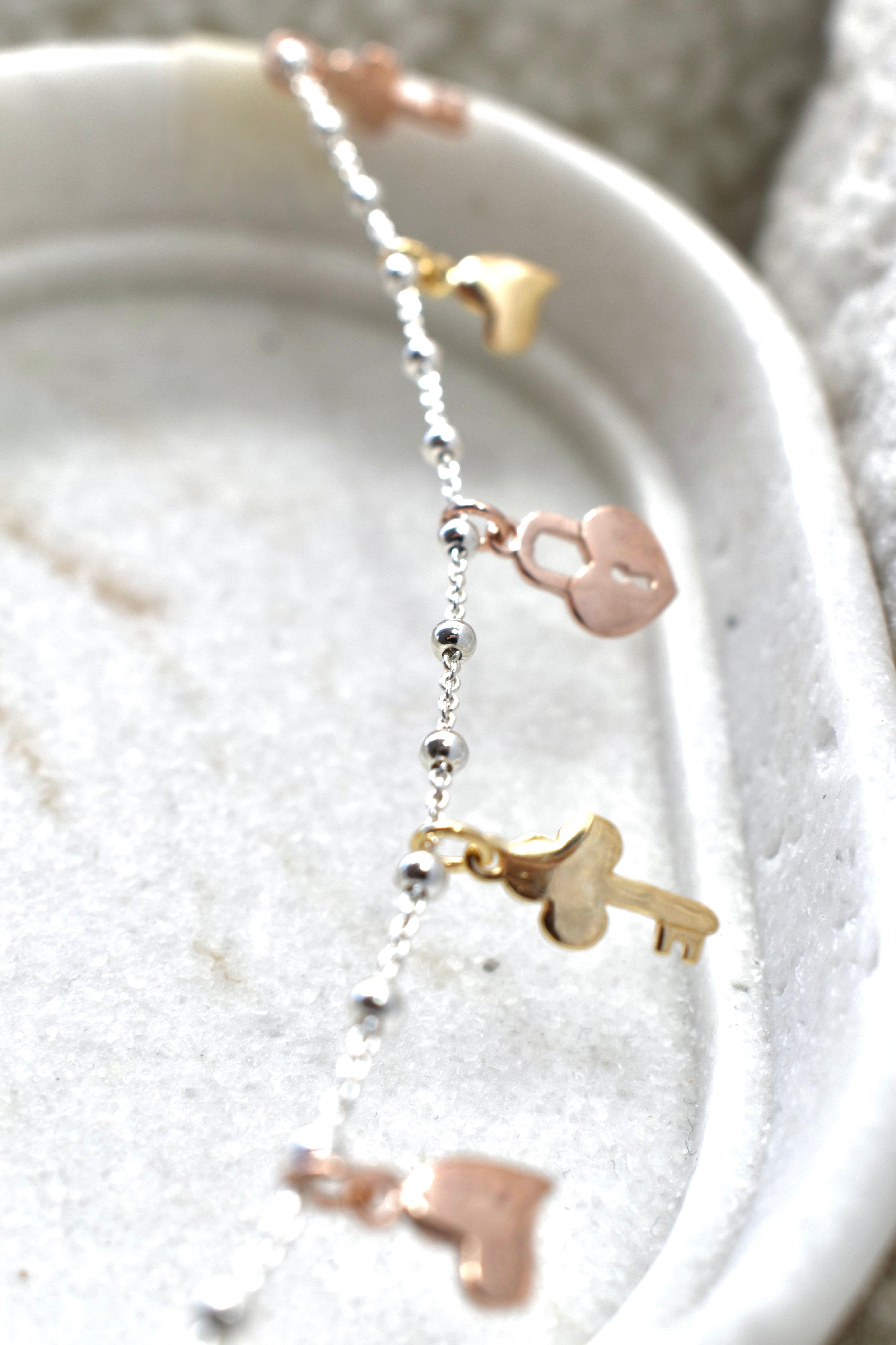 Bracciale charms chiave del cuore