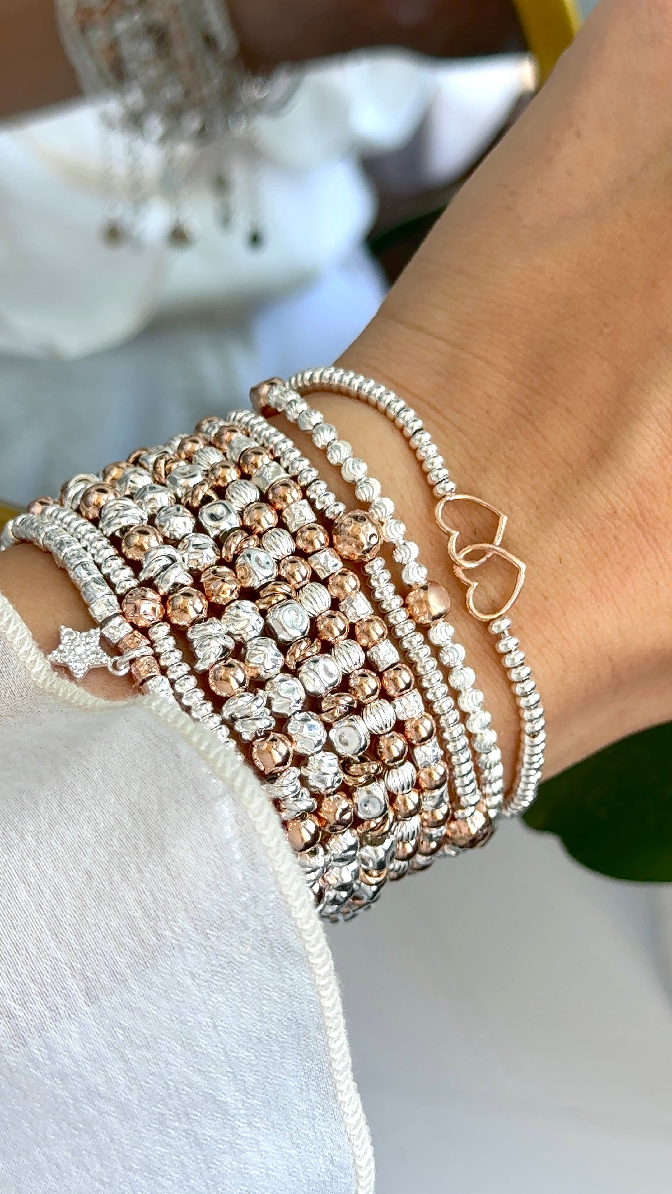 Bracciale Rondelline e 3 sfere oro rosa martellate